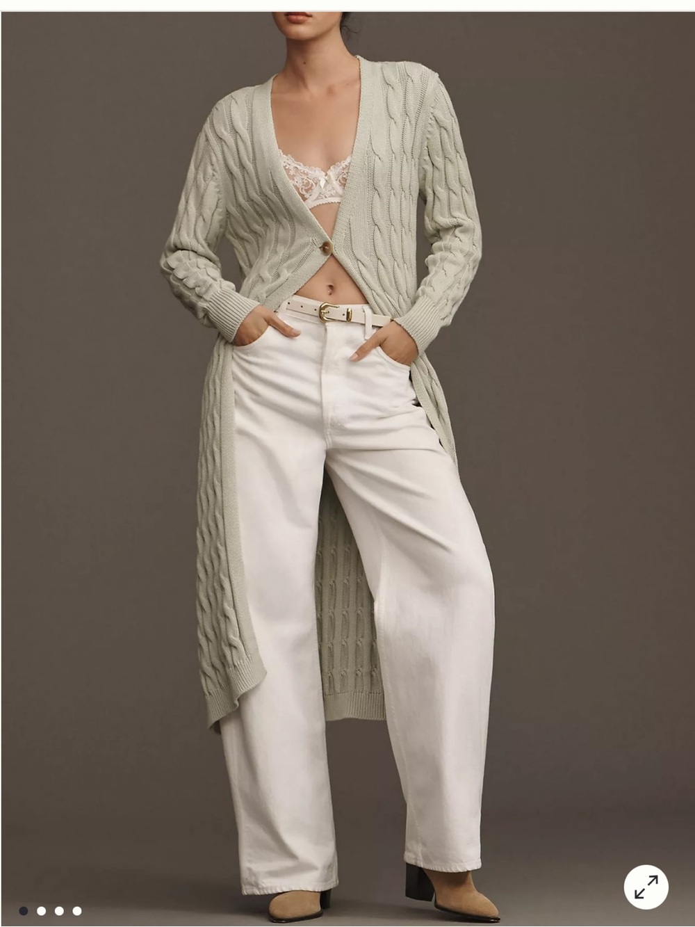 Ollari Extra-Long cotton Cable Cardigan Sweater